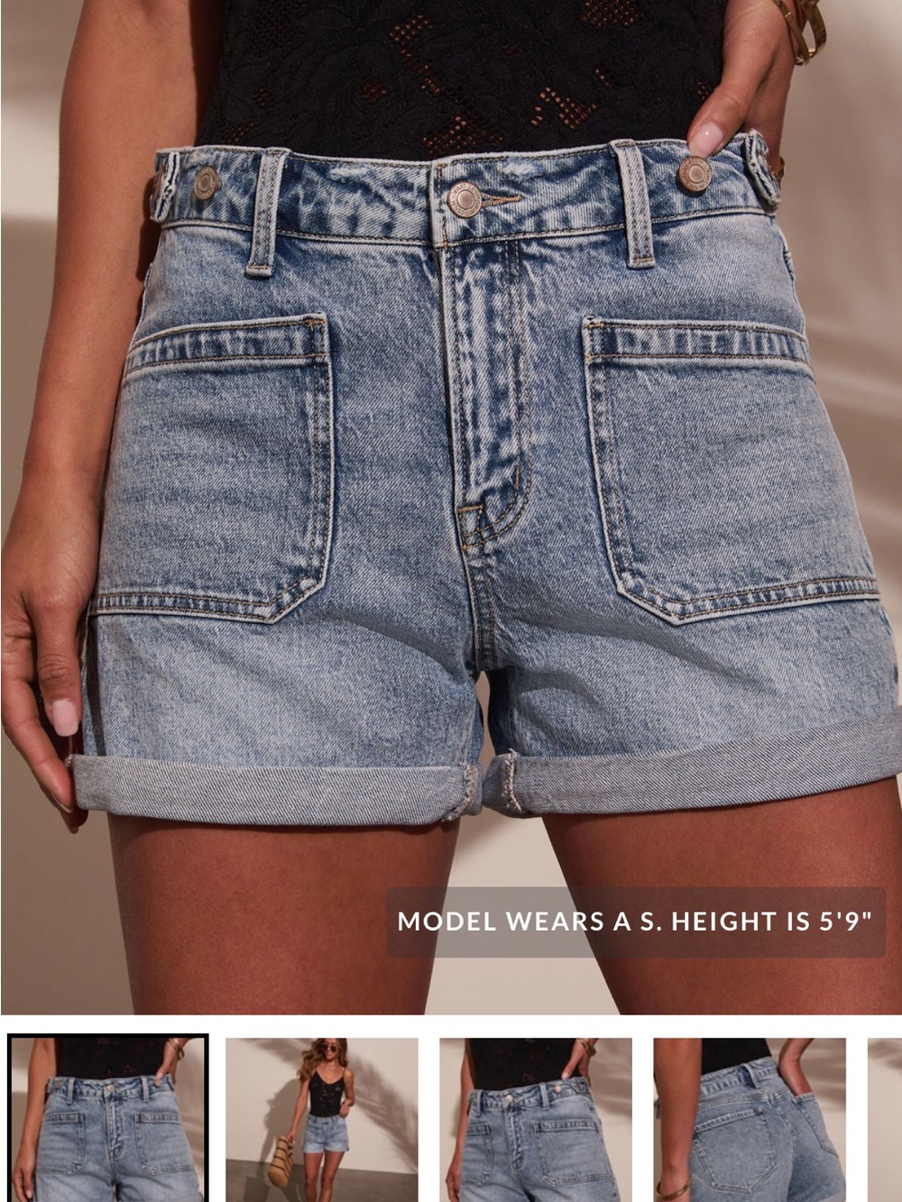 Vici Light Blue High-Rise Rolled Hem Denim Shorts